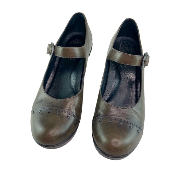 Dansko Fanny Wedge Mary Jane Wedge Heels in Brown Leather - Picture 2 of 8